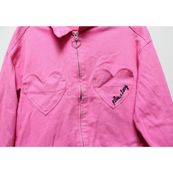 Lazy Oaf Kita Pink Heart Pinup Girl 2 PC Jacket Denim Jean Pants Set Small/24 - Picture 5 of 13